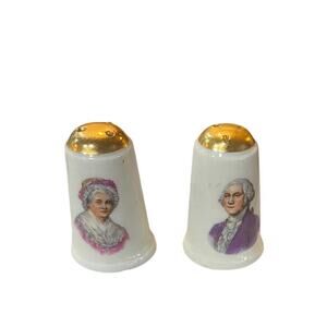 Mini Salt & Pepper Shakers George and Martha Washington 3 inches Gold Top
